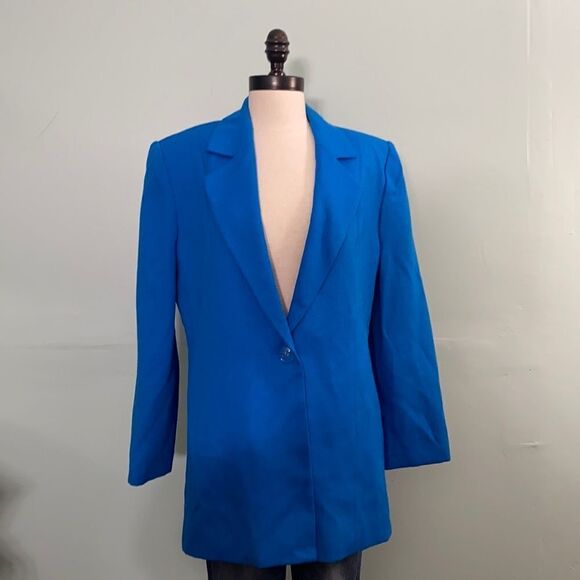 Vintage Royal Blue One Button Boxy Blazer - Picture 1 of 4